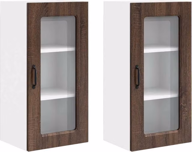Set di 2 pensili da cucina moderni pratici spazio portaoggetti 40 x 31 x 80 cm in legno multistrato rovere marrone 02_0053678
