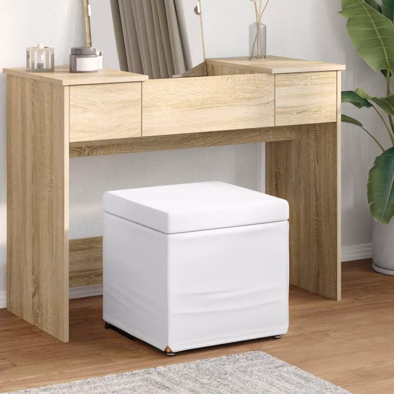 Pouf cubico vidaXL bianco in ecopelle e tessuto L/P/H: 41 x 41 x 40 cm