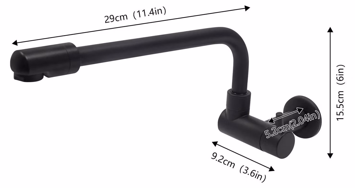 Rubinetto da cucina - Rubinetto a parete - Bocca orientabile - Acqua calda/fredda - Ottone - 29×9,2×15,5 cm - Nero