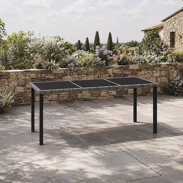Garden Dining Table, Grey, 180x70x73 Cm, Poly Rattan