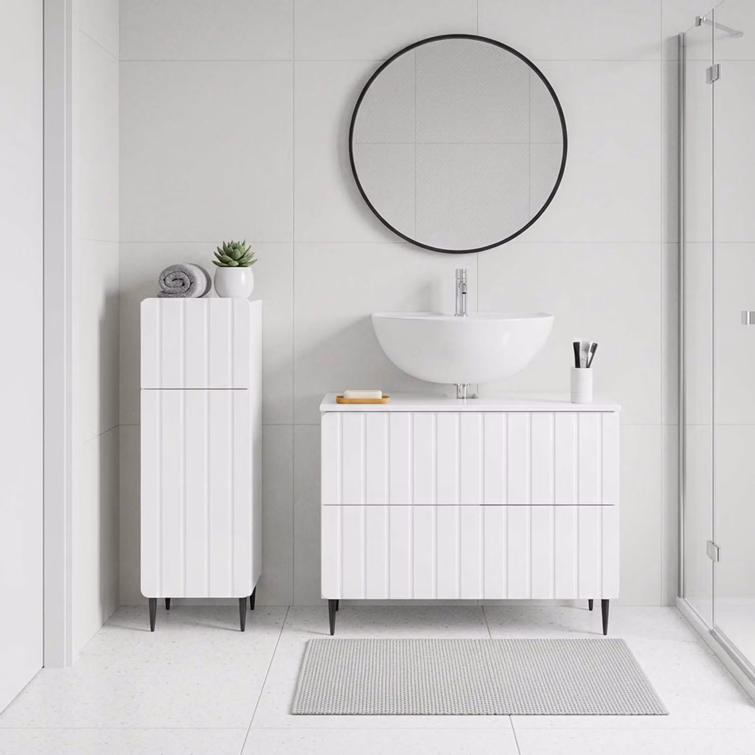 Set di mobili da bagno vidaXL ZWOLLE composto da 2 pezzi, mobile lavabo e mobileto laterale, bianco lucido