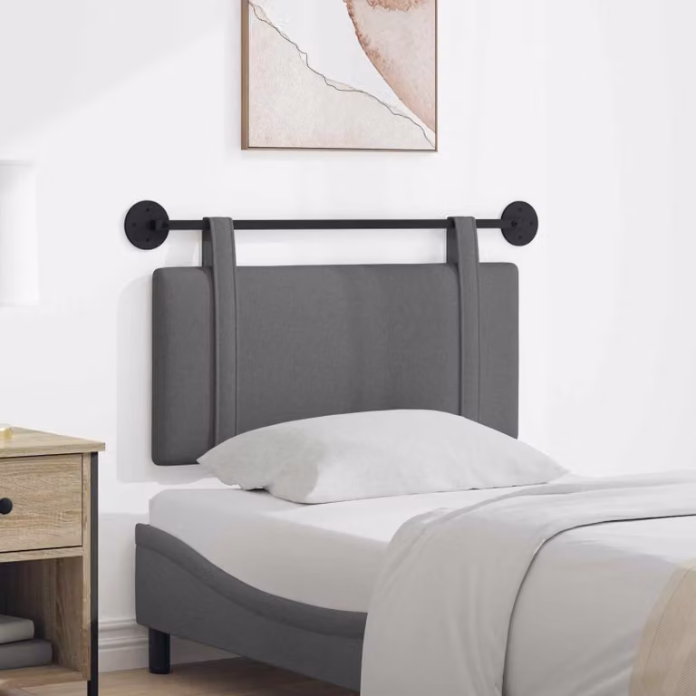 Testiera per letto sospesa vidaXL in tessuto grigio con struttura in legno e pannello imbottito