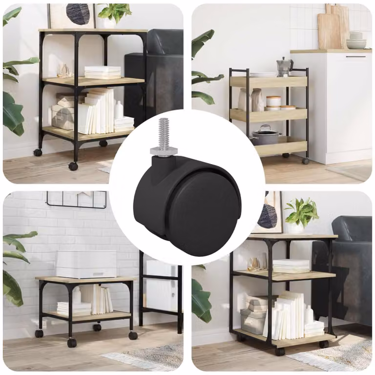 Set di 12 ruote piroettanti vidaXL in acciaio e plastica, colore nero e argento, L/P/H: 4,01 x 4,01 x 3,78 cm