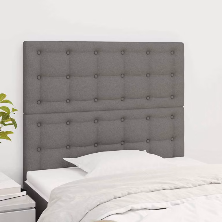 Testiera per letto imbottita vidaXL in tessuto grigio con struttura in legno di larice, L: 100 cm, P: 5 cm, H: 118-128 cm