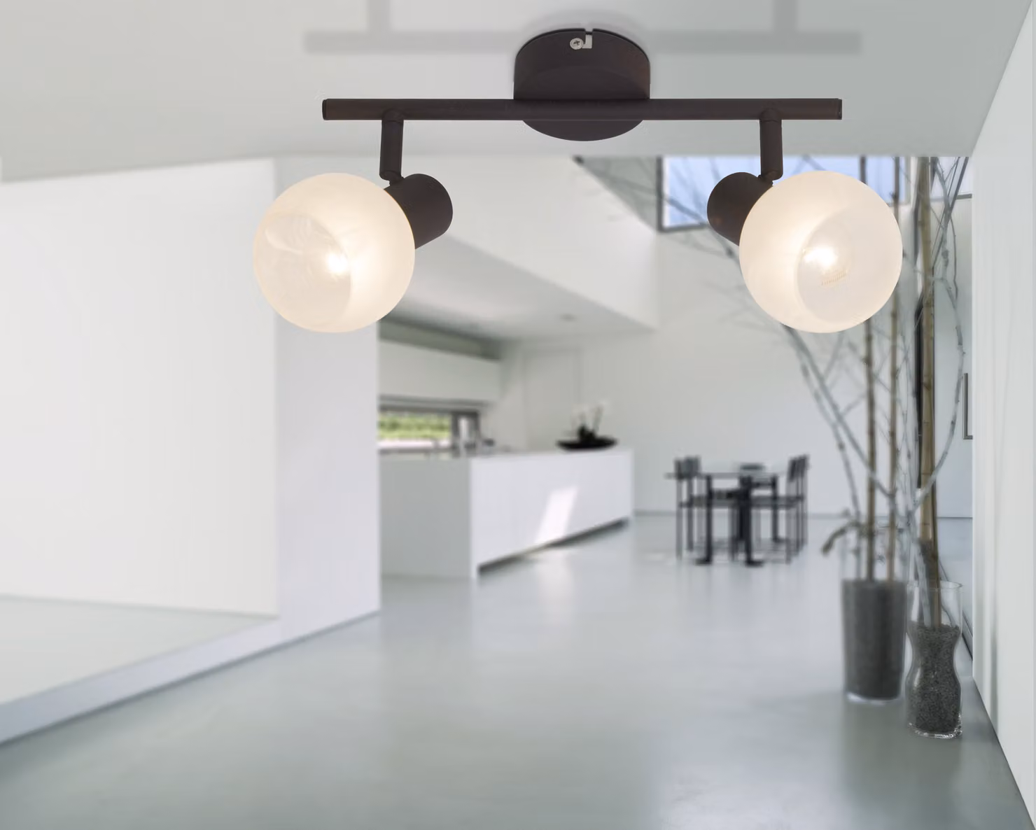 Faretto BRILLIANT Gabon | plafoniera rustica | metallo/vetro | marrone/bianco | orientabile | 2x E14 max. 40 W
