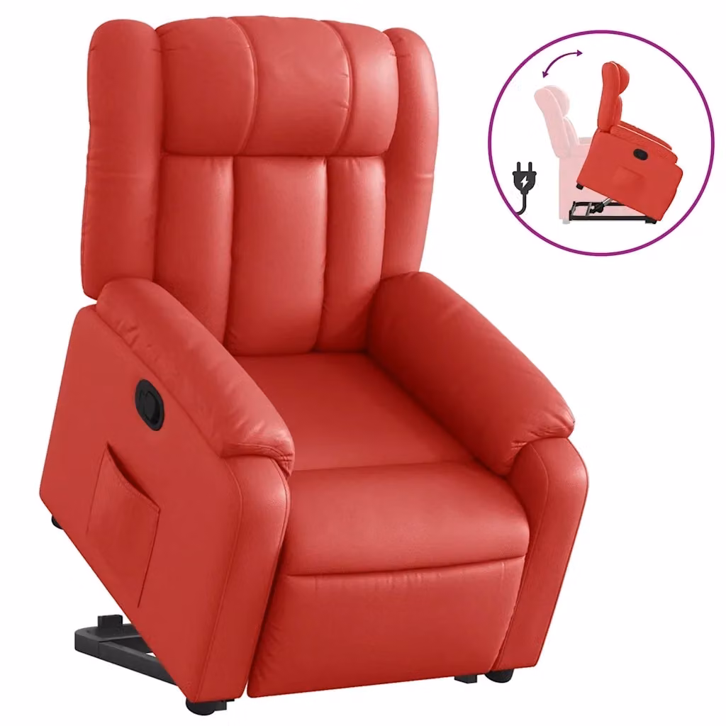 Poltrona Alzapersona Reclinabile con Assistenza Elettrica vidaXL in Similpelle Rossa con Braccioli e Design Moderno per Senior – 2