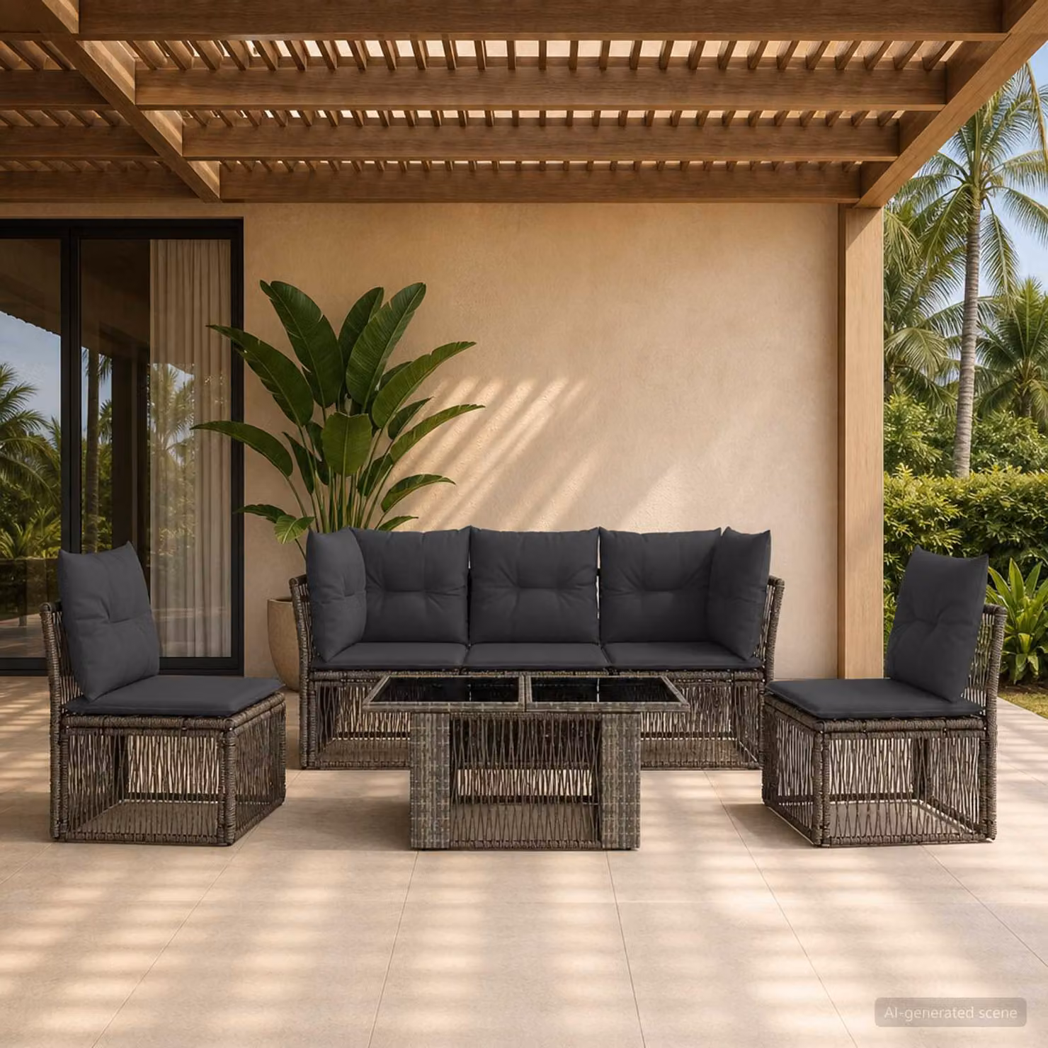 Set Divano da Giardino Moderno vidaXL in Polyrattan Grigio con Cuscini e Tavolino da 6 Pezzi