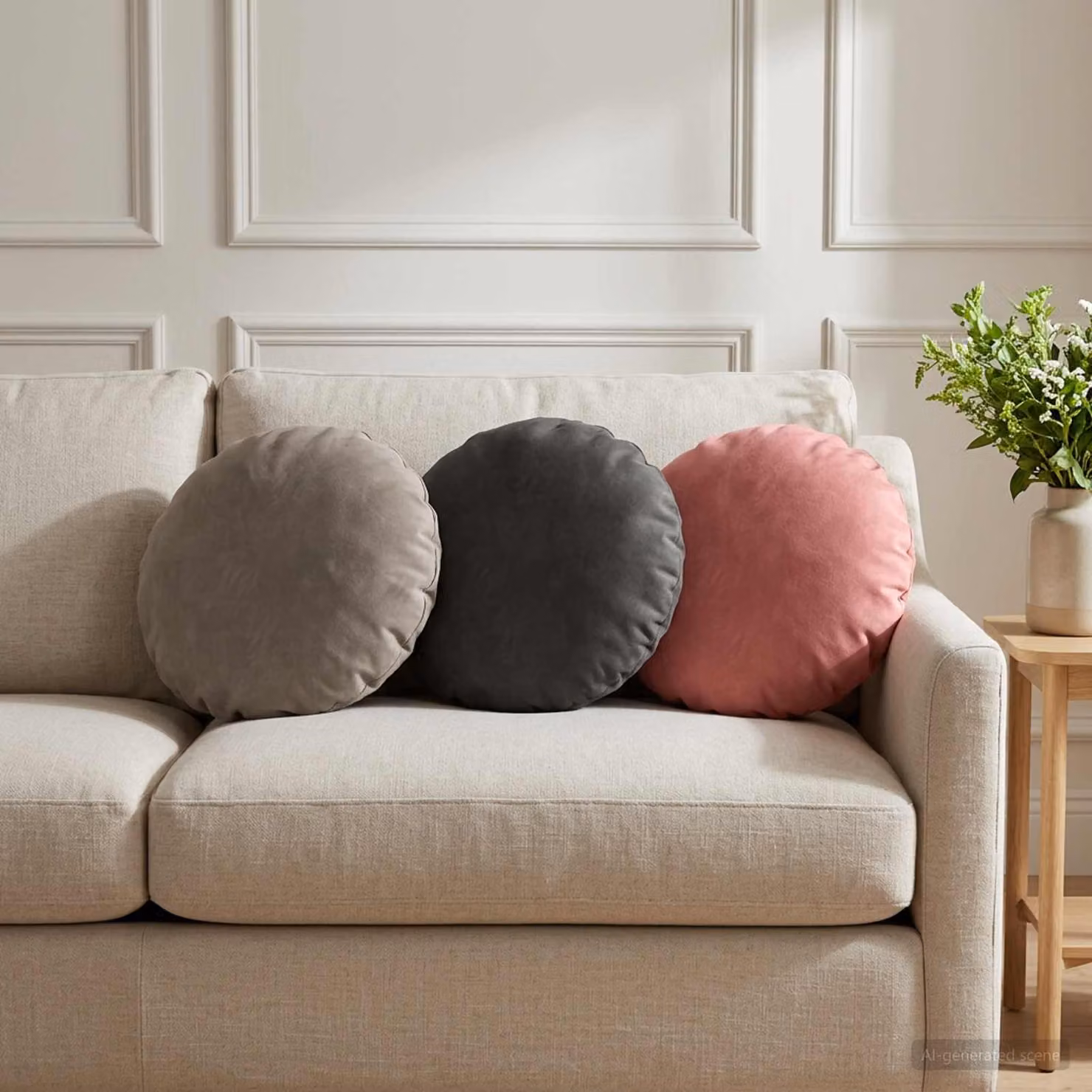 Set di 6 federe rotonde vidaXL HEERLEN in velluto grigio chiaro, Ø 30 cm