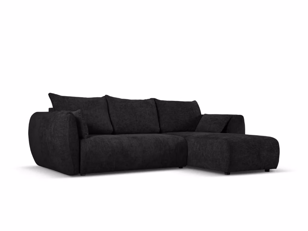 Divano angolare Matera di Cosmopolitan Design, modello convertibile a 4 posti con contenitore, lato destro, rivestimento in ciniglia nero, L 253 x P 119 x H 86 cm – 2