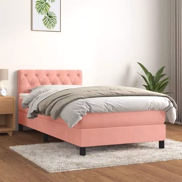 Giroletto a Molle con Materasso-Struttura Letto Rosa 80x200 cm in Velluto 288115