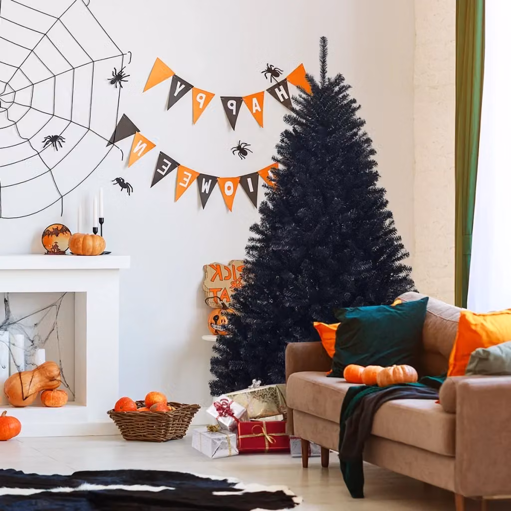 Albero di Natale artificiale nero con base in metallo, Altezza: 180 cm – 2