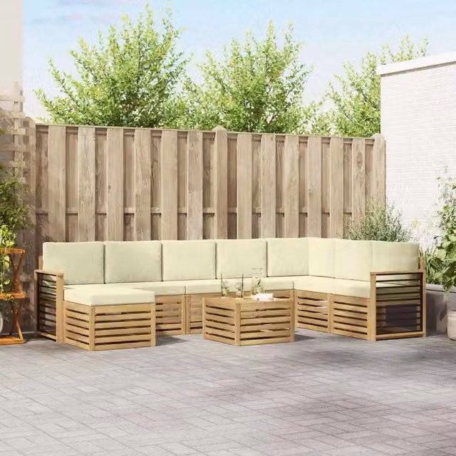 Set di divani ad angolo vidaXL in legno di acacia massello con cuscini beige per giardino e terrazzo