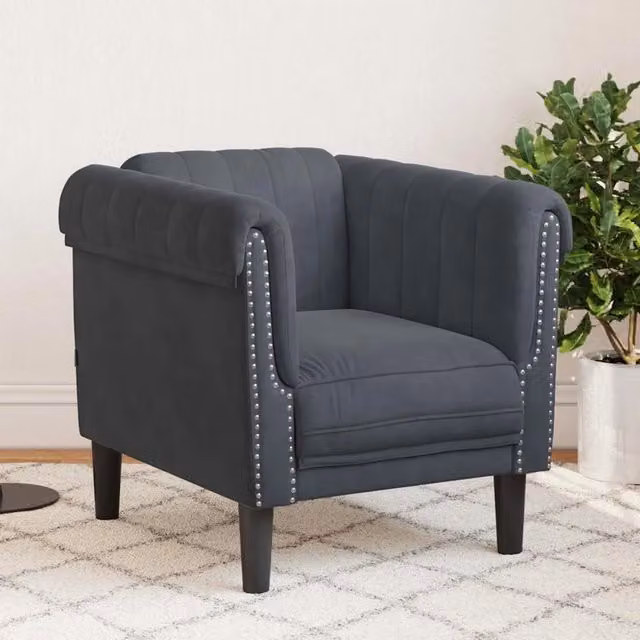 Poltrona Lounge Moderna in Velluto Grigio con Braccioli e Struttura in Legno – 1