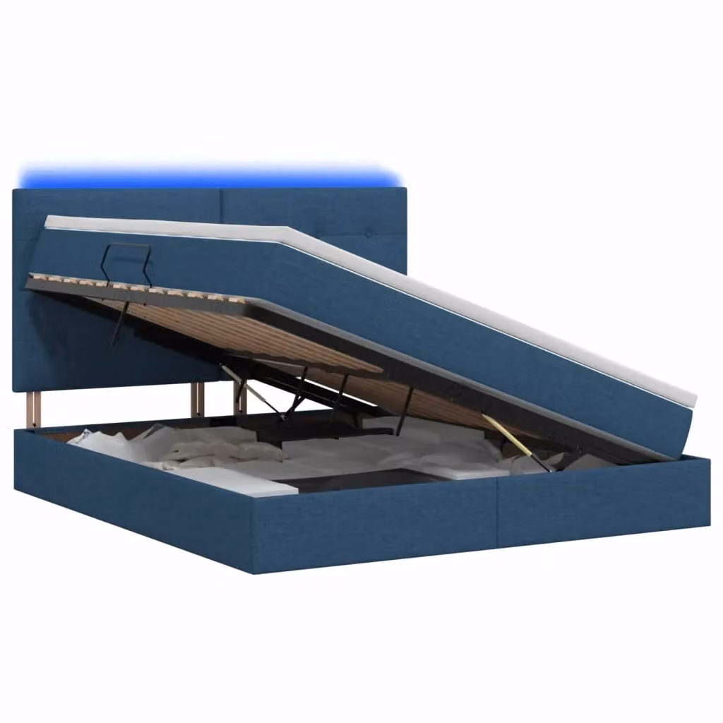 Letto con contenitore vidaXL in tessuto blu con illuminazione LED e porta USB, L/P/H: 160 x 200 x 140 cm – 2