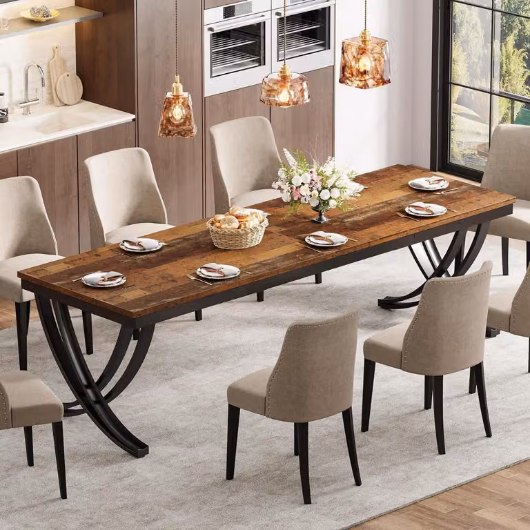 Tavolo da pranzo industriale rettangolare per 6-8 persone, colore marrone, dimensioni 200 x 70 x 75 cm