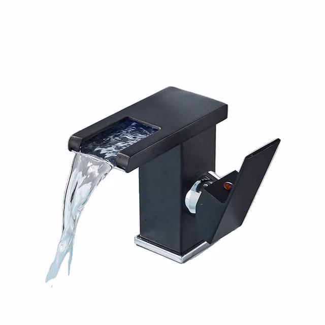 Miscelatore per lavabo a LED, design alto, comando a una mano, cromo nero S