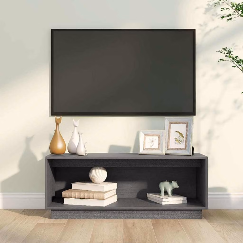 vidaXL Mobile Porta TV Grigio in Legno di Pino e MDF L 90 x P 35 x H 35 cm