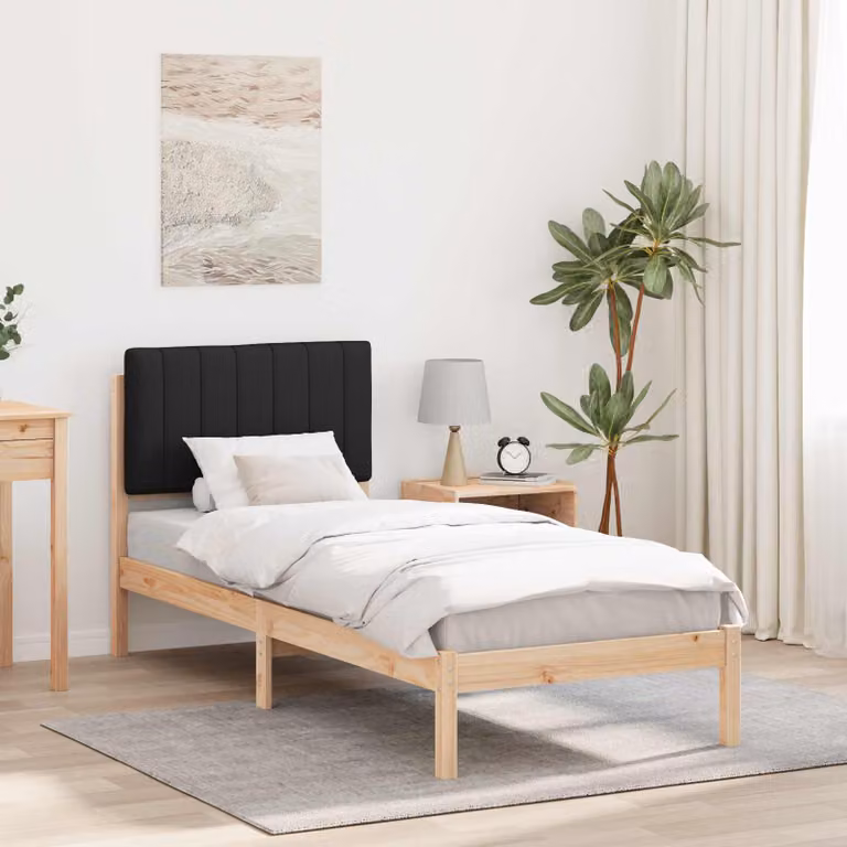 Letto con Testiera Rivestita in Tessuto Nero vidaXL in Pino Massello L 80 x P 200 cm
