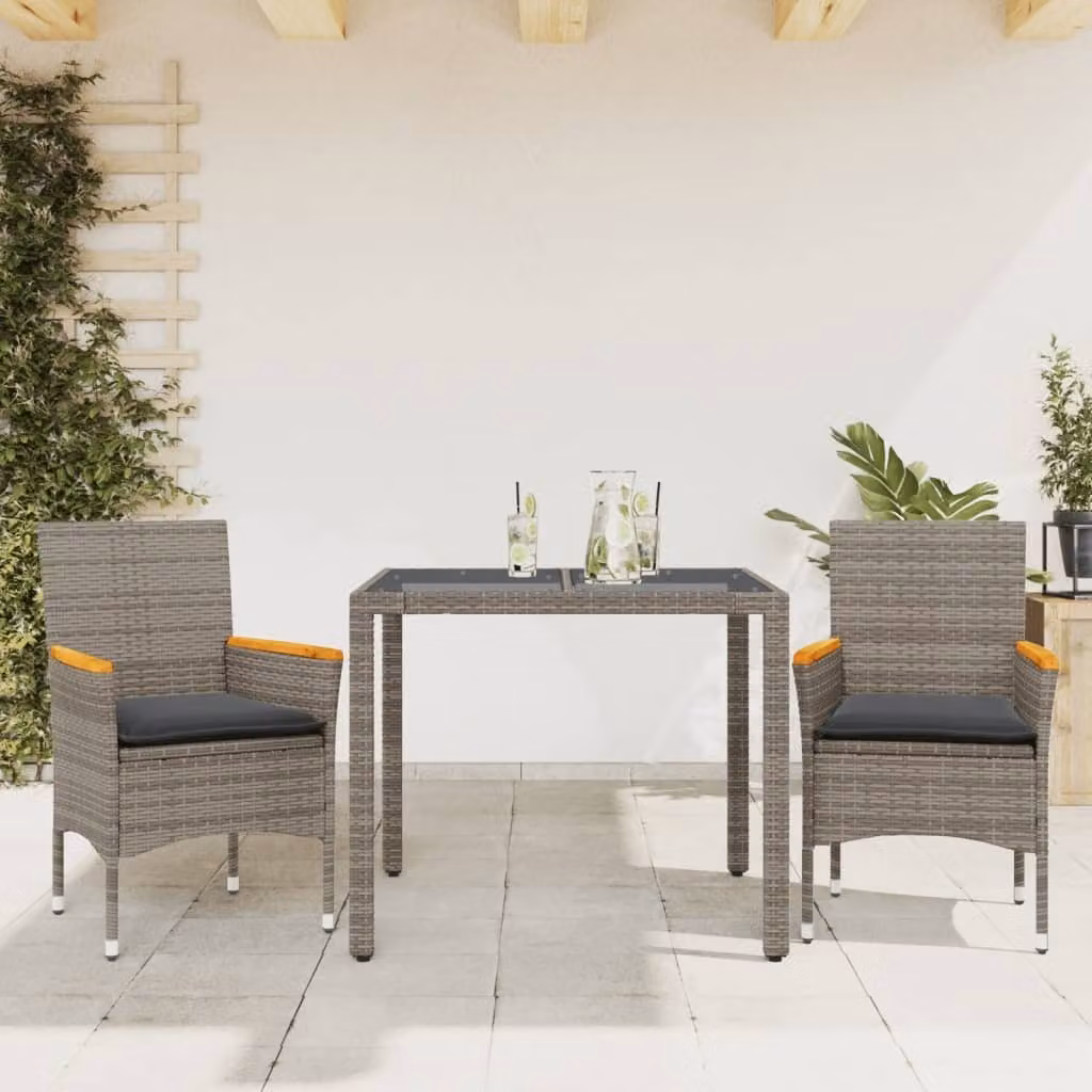 Maison Exclusive - Set da Pranzo da Giardino 3pz con Cuscini in Polyrattan e Vetro
