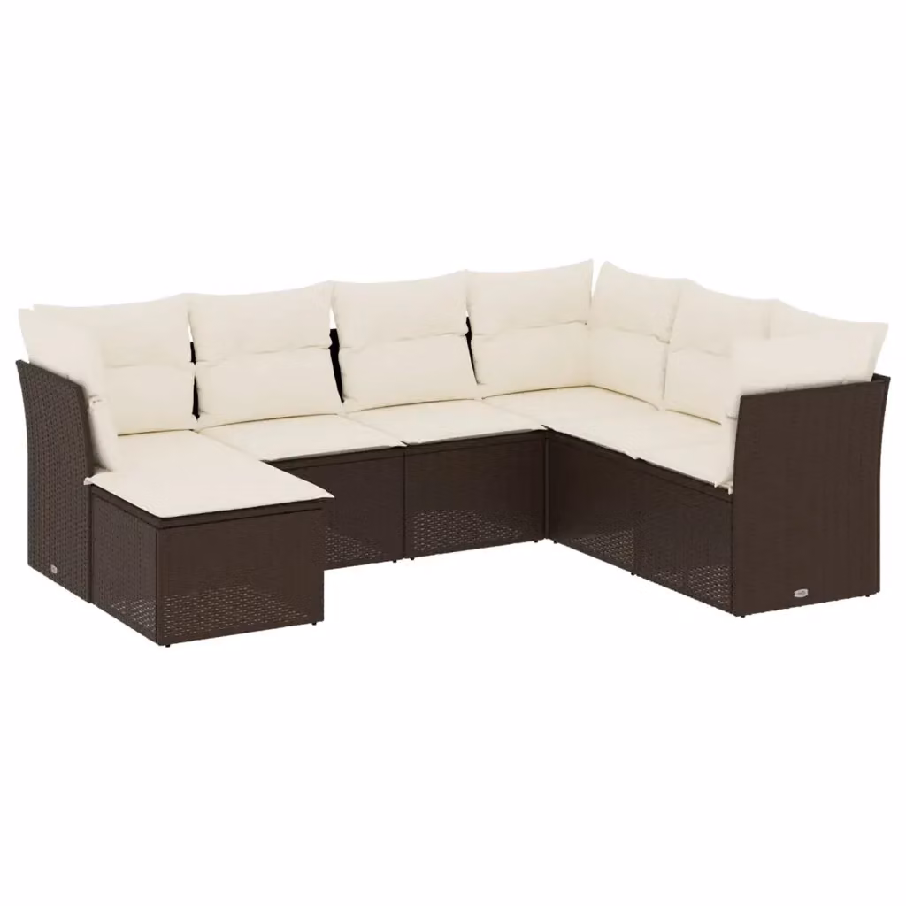 Set di divani da giardino vidaXL in polyrattan marrone con cuscini bianchi, composizione a L con pouf e imbottitura rimovibile – 2