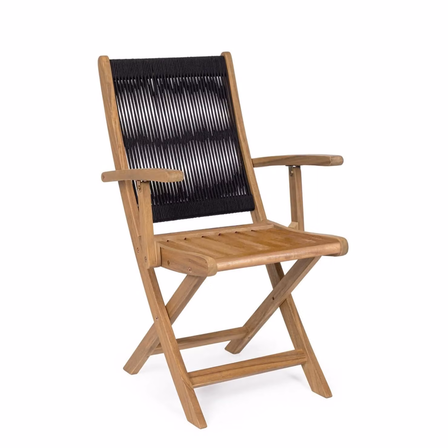 Set di 4 sedie pieghevoli MONSARAZ in legno di acacia e corda nero