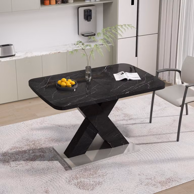 STILVORA Tavolo da pranzo rettangolare con struttura telescopica, tavolo da salotto e da cucina per 4-6 persone, tavolino da salotto con gambe a X, nero
