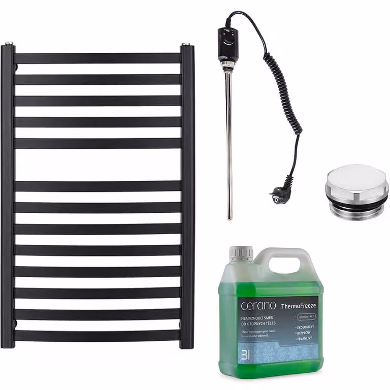 CERANO - Set di radiatori elettrici da bagno Paolo - 600 W - nero opaco - 850 x 550 mm