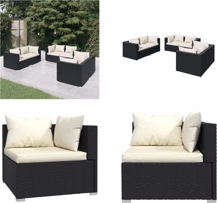 vidaXL set salotto da giardino 6 pezzi con cuscini in poly rattan nero - set salotto da giardino - set salotto da giardino - set salotto da patio - set divano da giardino