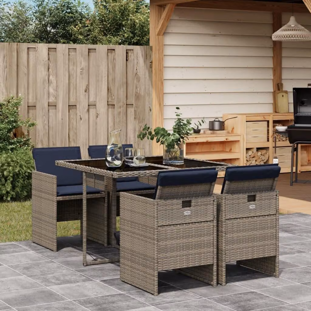 Maison Exclusive - Set da pranzo da giardino da 5 pezzi con cuscini, grigio, polyrattan