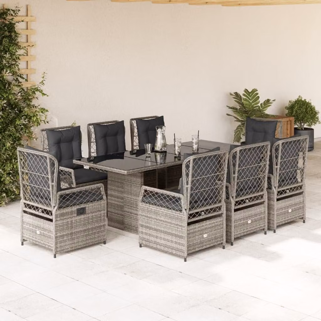 Maison Exclusive - Set da Pranzo da Giardino 9 pz con Cuscini in Polyrattan Grigio