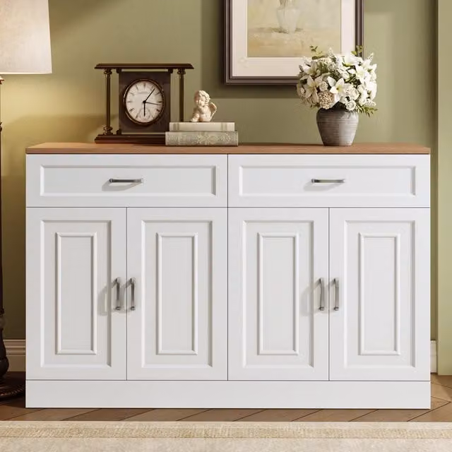 Desviae Madia con quattro ante due cassetti ripiani regolabili in pannello truciolare bianco ed effetto legno 120 × 35 × 80,5 cm