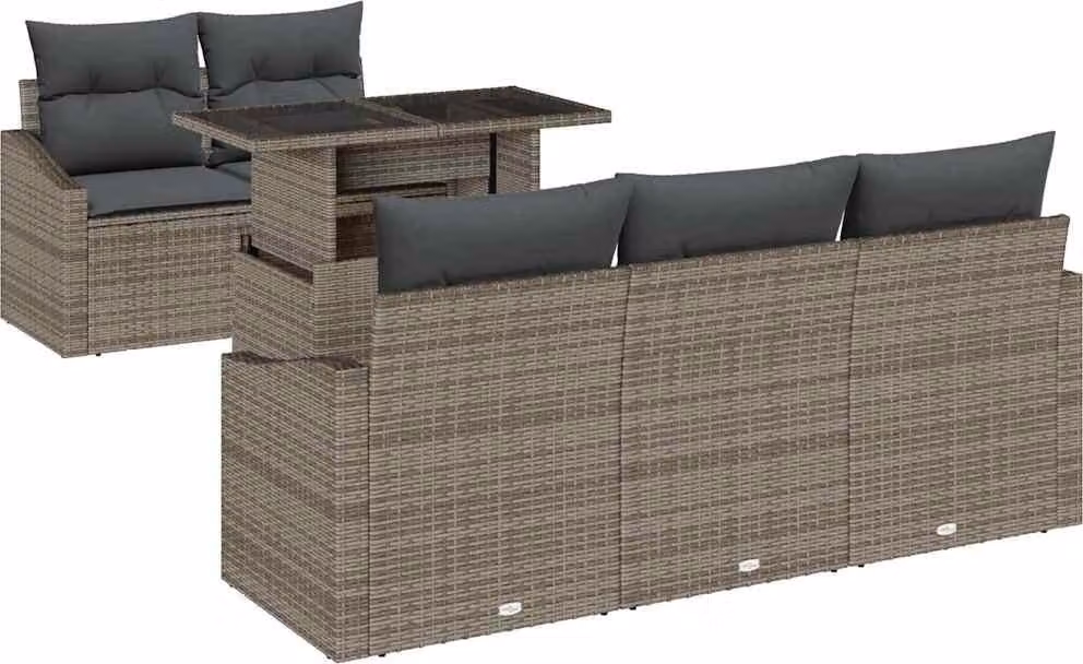 Set Divano da Giardino 6 pcs Grigio Poly Rattan