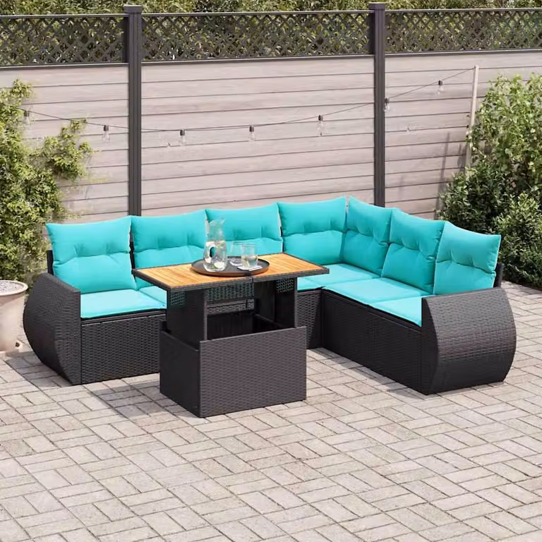 Maison Exclusive - Set da giardino 7 pezzi con cuscini in polyrattan nero