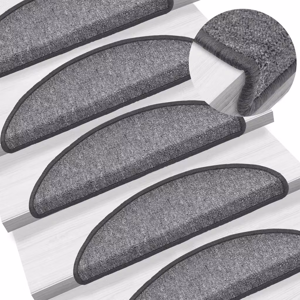Set di 15 tappetini per scale semicircolari vidaXL, colore grigio scuro, in polipropilene antiscivolo e fonoassorbenti, L: 56 cm, P: 17 cm, H: 3,5 cm
