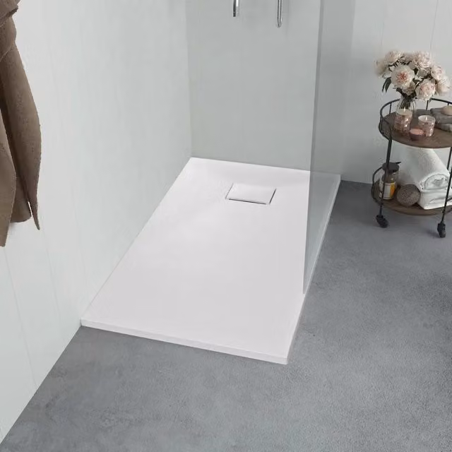 Piatto doccia quadrato vidaXL in mineral cast bianco antiscivolo L/P: 80 x 80 cm – 1