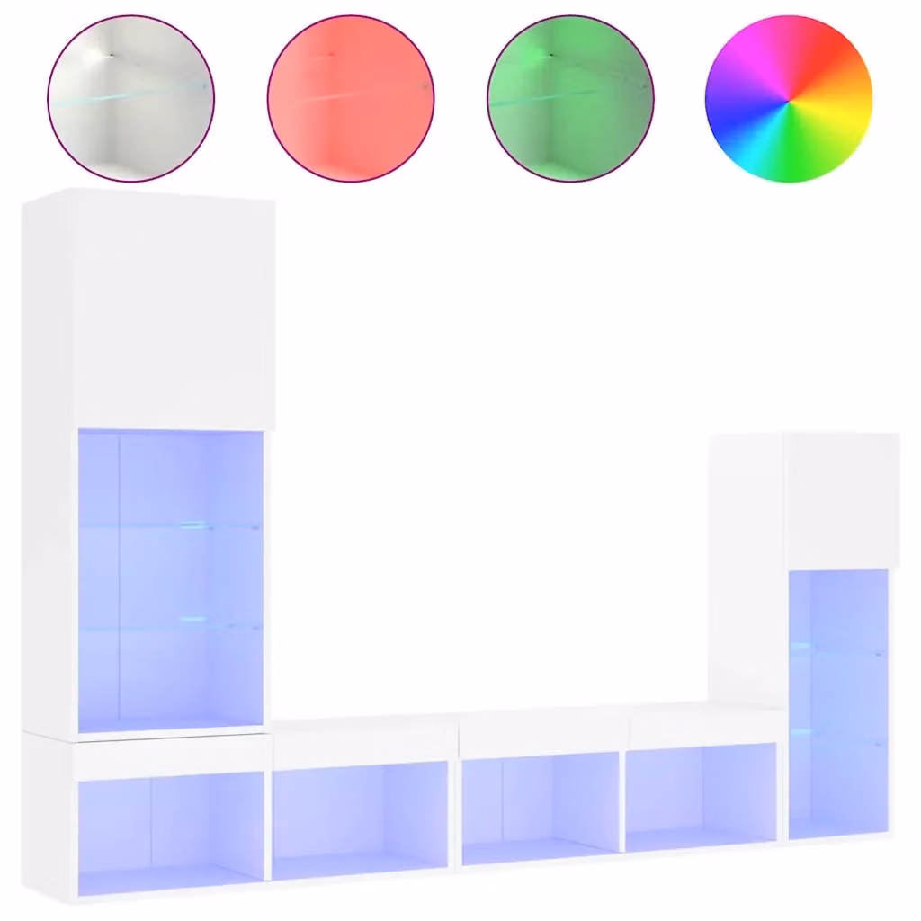Mobile TV da parete moderno vidaXL in legno multistrato bianco con illuminazione LED integrata – 2