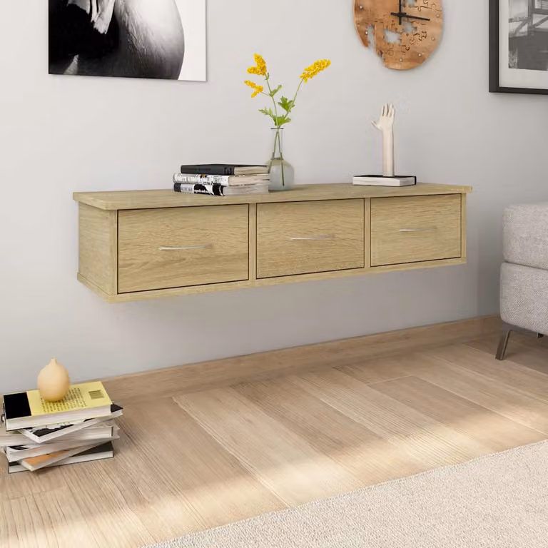 Scaffale a muro con cassetti vidaXL in legno Rovere, L 88 cm x P 26 cm x H 18,5 cm