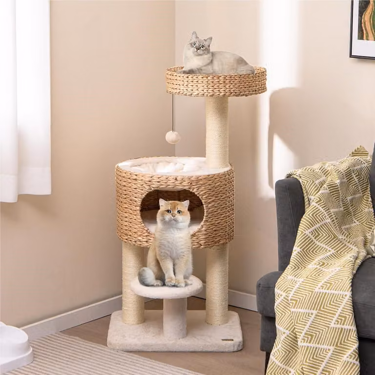 Albero per gatti - Tiragraffi - Mobile per gatti - Casetta per gatti - Torre per graffiare - Altezza: 104 cm - Tiragraffi in sisal con cuccia imbottita