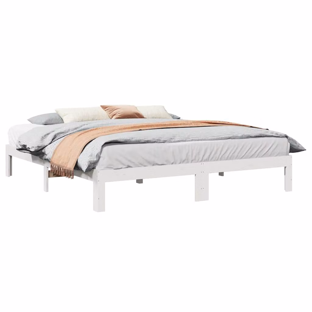 vidaXL Giroletto in legno massello di pino bianco senza materasso L: 160 cm, P: 200 cm
