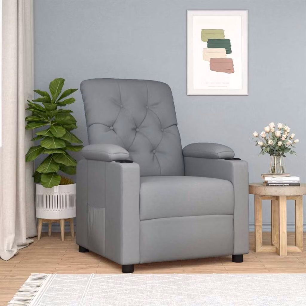 vidaXL Poltrona Reclinabile Relax in Tessuto Grigio con Braccioli e Struttura in Legno e Metallo