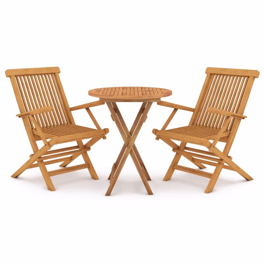 Set da Pranzo per Giardino 3 pz in Legno Massello di Teak