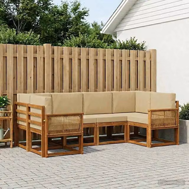 Set di divani da esterno 6 pz Naturale e Beige 3385499