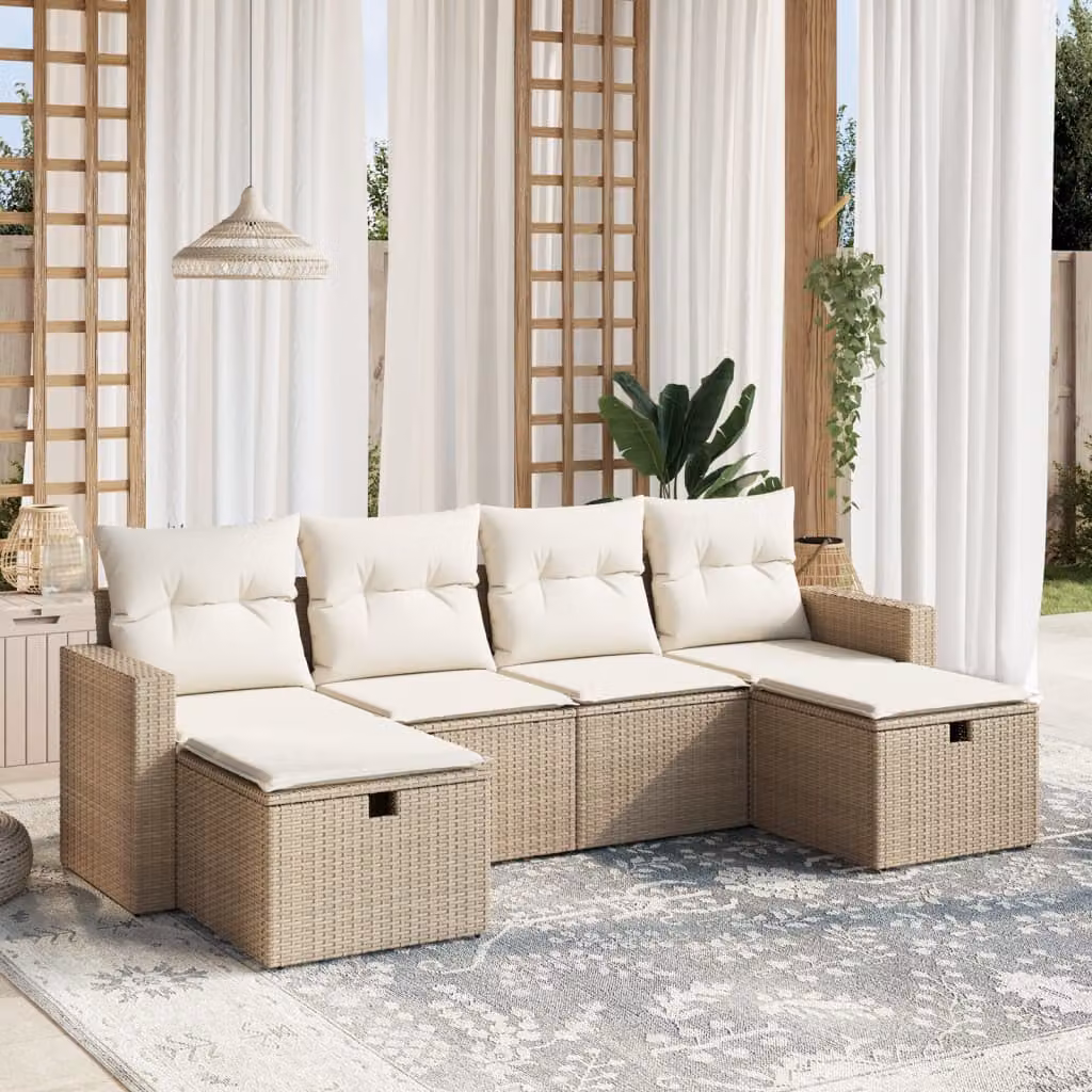 vidaXL Set Divano da Giardino a L 6 pz con Cuscini Beige e Struttura in Metallo – 1