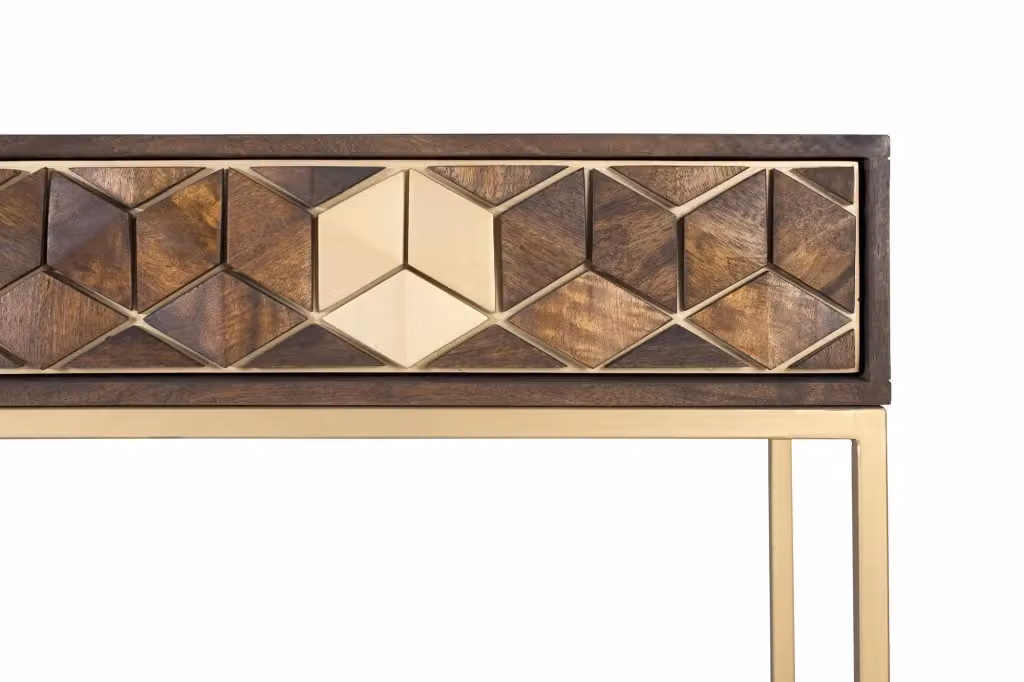 Consolle moderna Giner y Colomer in legno di mango e metallo, marrone e oro, L/P/H: 76 x 40 x 31 cm – 2