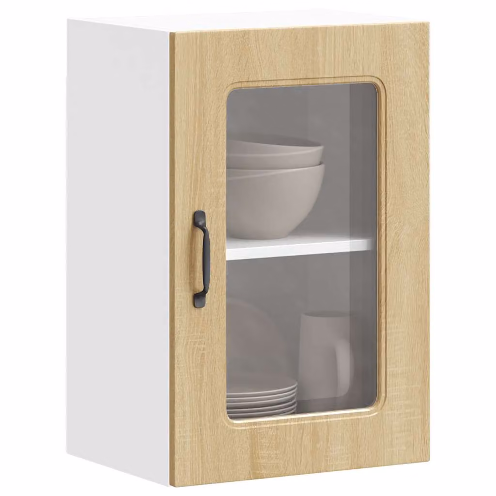 Pensile da cucina moderno vidaXL con ante in vetro, marrone e bianco, L: 60 cm, H: 31 cm, P: 40 cm