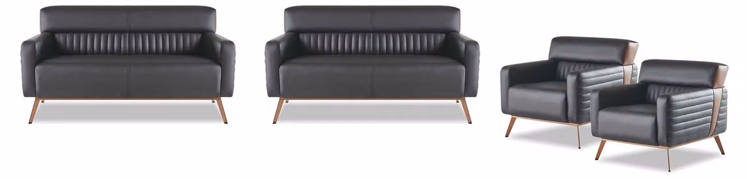 Sofas 4tlg 2-Sitzer Sofas Sessel Arbeitszimmer Set Schwarz Einfarbig