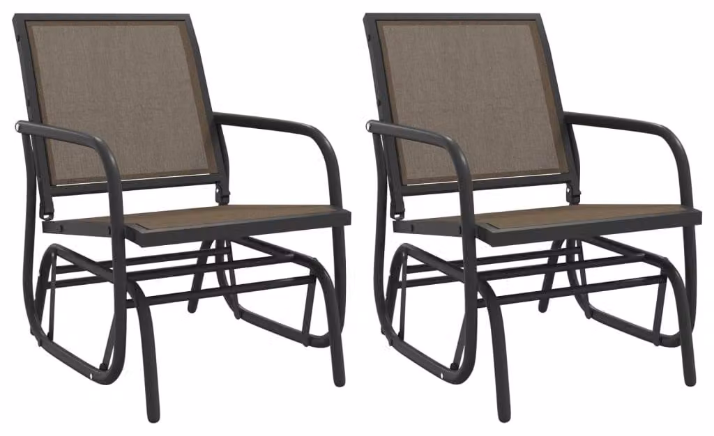 Due sedie a dondolo da giardino, colore marrone, dimensioni 61x76x87 cm, realizzate in tessuto Textilene e acciaio