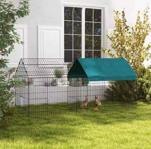 Recinto per piccoli animali con tetto, 4 porte, 220x85x103 cm, acciaio e poliestere, verde/nero