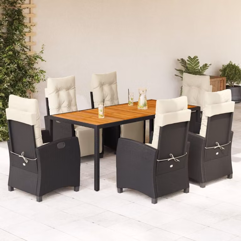 Maison Exclusive - Set da Pranzo da Giardino 7 pz Nero con Cuscini in Polyrattan