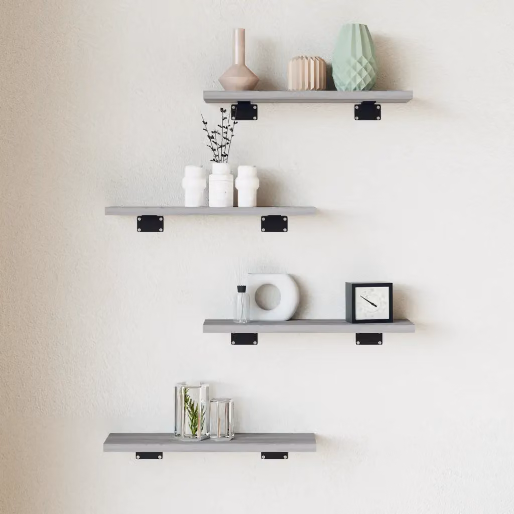 Set di 4 mensole da parete vidaXL in legno multistrato, colore Grigio Sonoma, L 40 cm x P 10 cm x H 1,5 cm